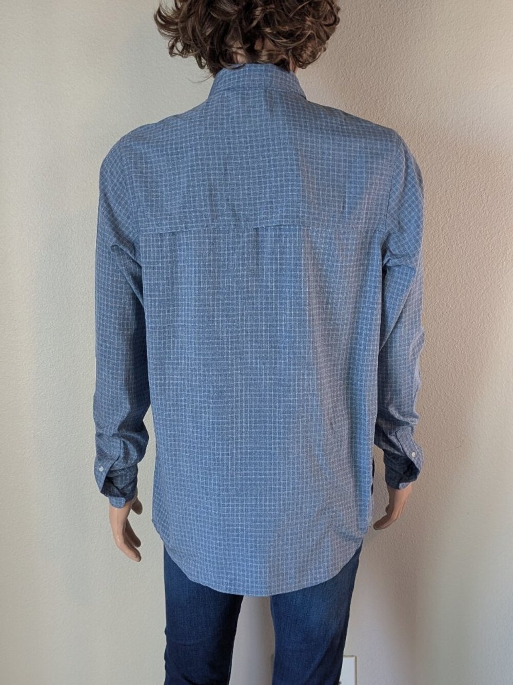 PrAna Shirt Men's Size ST Blue Gingham Garvan Button-up Vented Long Sleeve Shirt - Picture 2 of 15